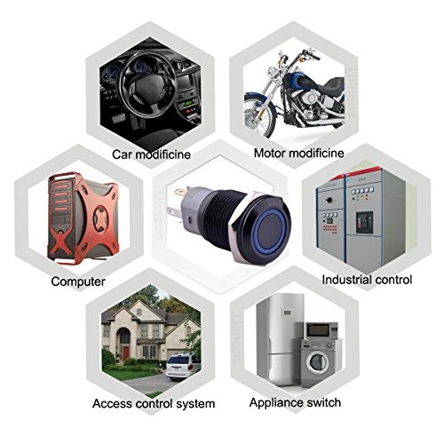 Momentary Push Button Switch U16F1 1NO1NC Black Metal Shell with LED Ring Blue