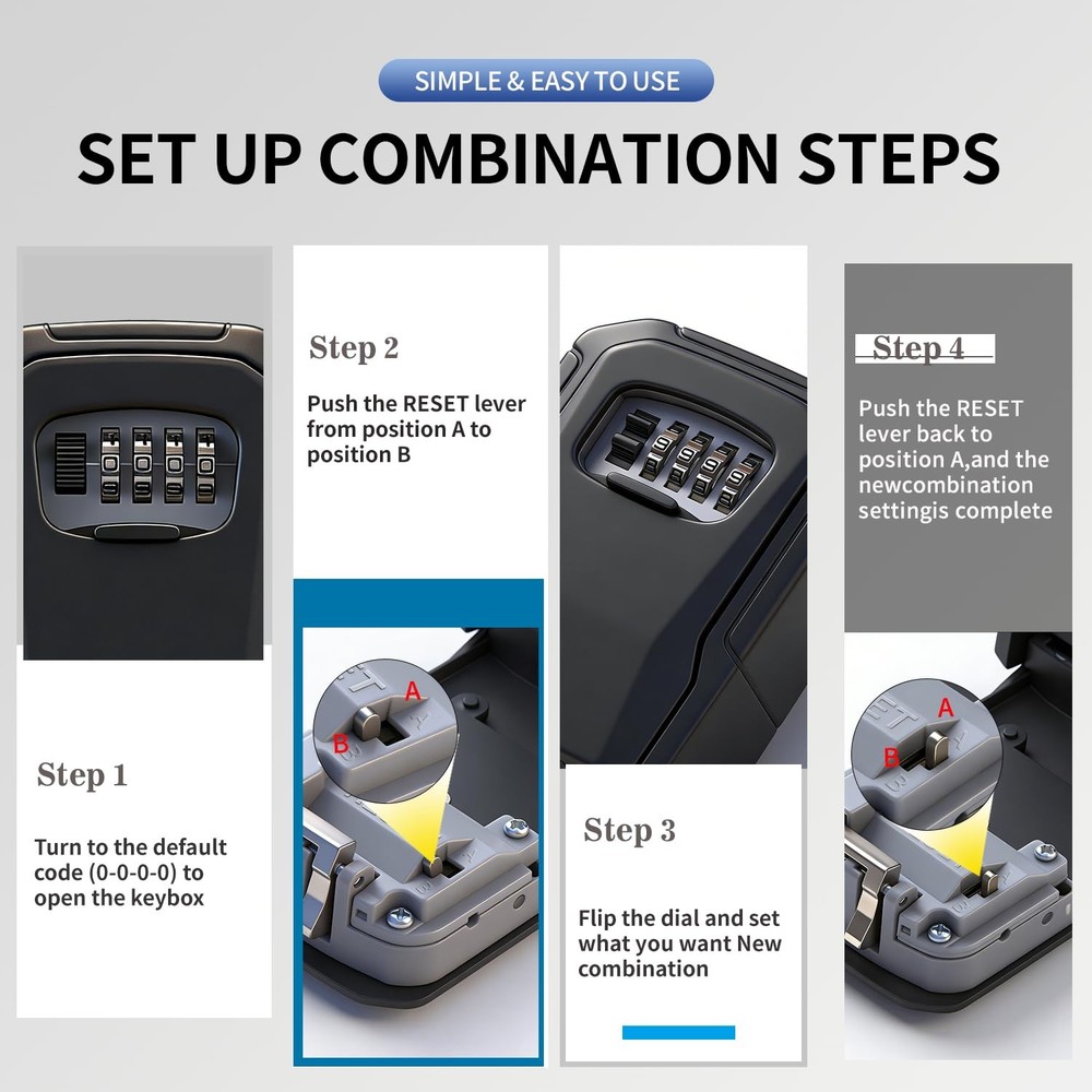 Lock Box, Key Lock Box Resettable Combination Lockbox Wall Mount Waterproof S...
