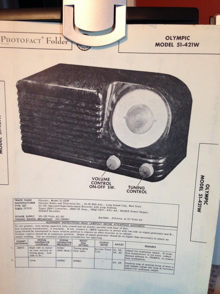 Photofact, Schematic 1951 OLYMPIC  MODEL 51-421W