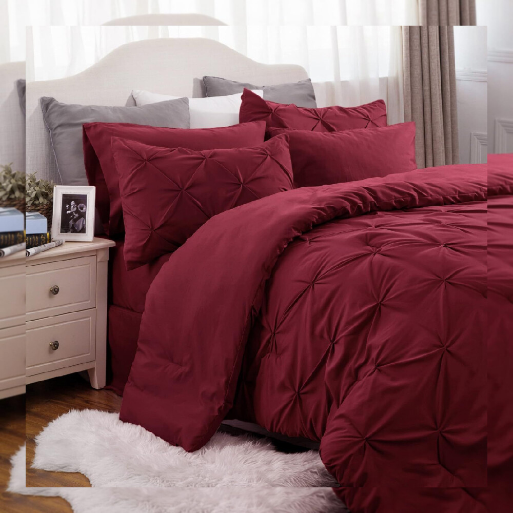 Bedsure Full Size Comforter Sets - Bedding 7 Pieces, Full, Dark Red