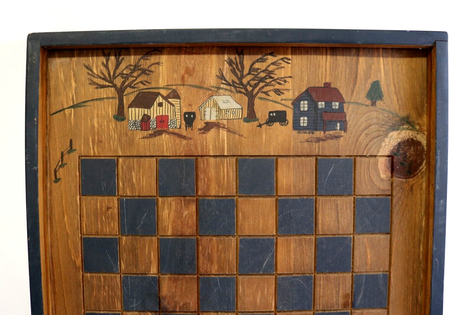 Vintage Handmade Amish Wall Art Checker Board Home Decor Country Farm Wood