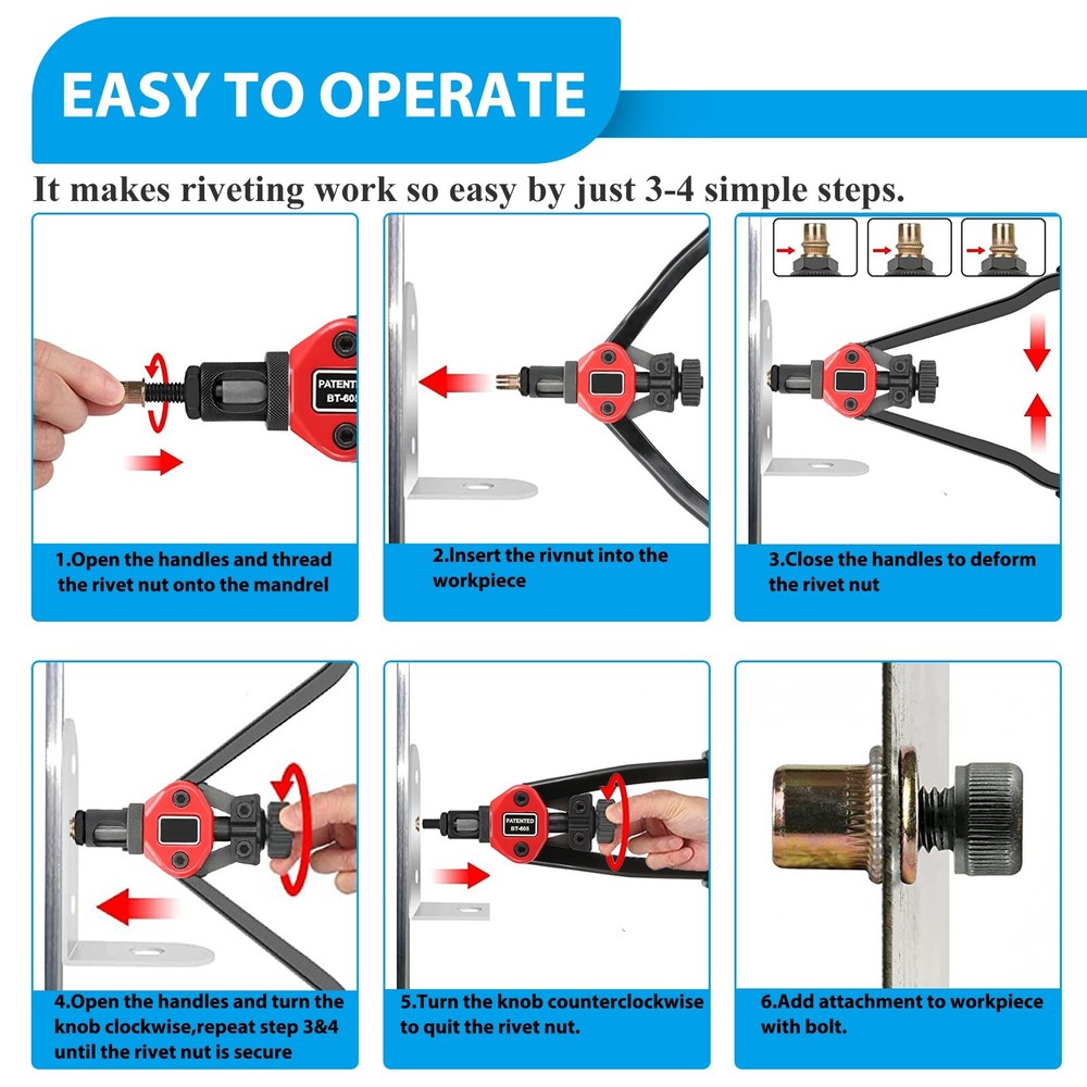 1510pc Rivet Nut Gun Kit Rivnut Setting Tools Nut Setter Tool Hand Blind Riveter