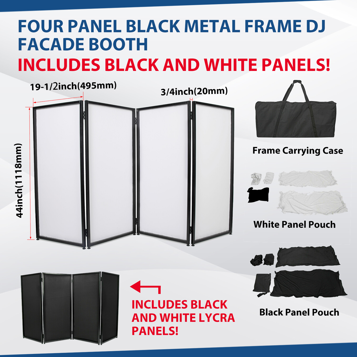 Portable DJ Event Facade White Black Scrim Metal Frame Booth + Travel Bag Case