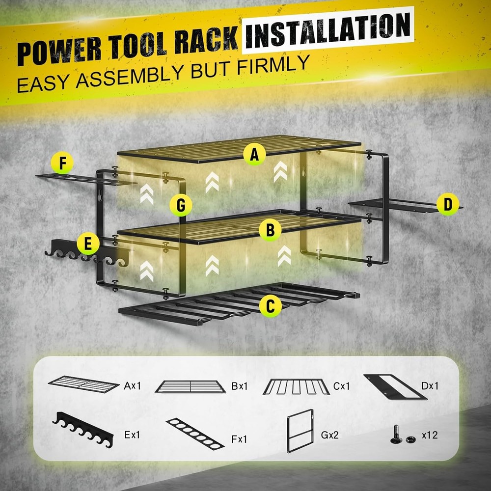 Power Tool Organizer Wall Mount - 200Lbs Load 3 Layers Storage