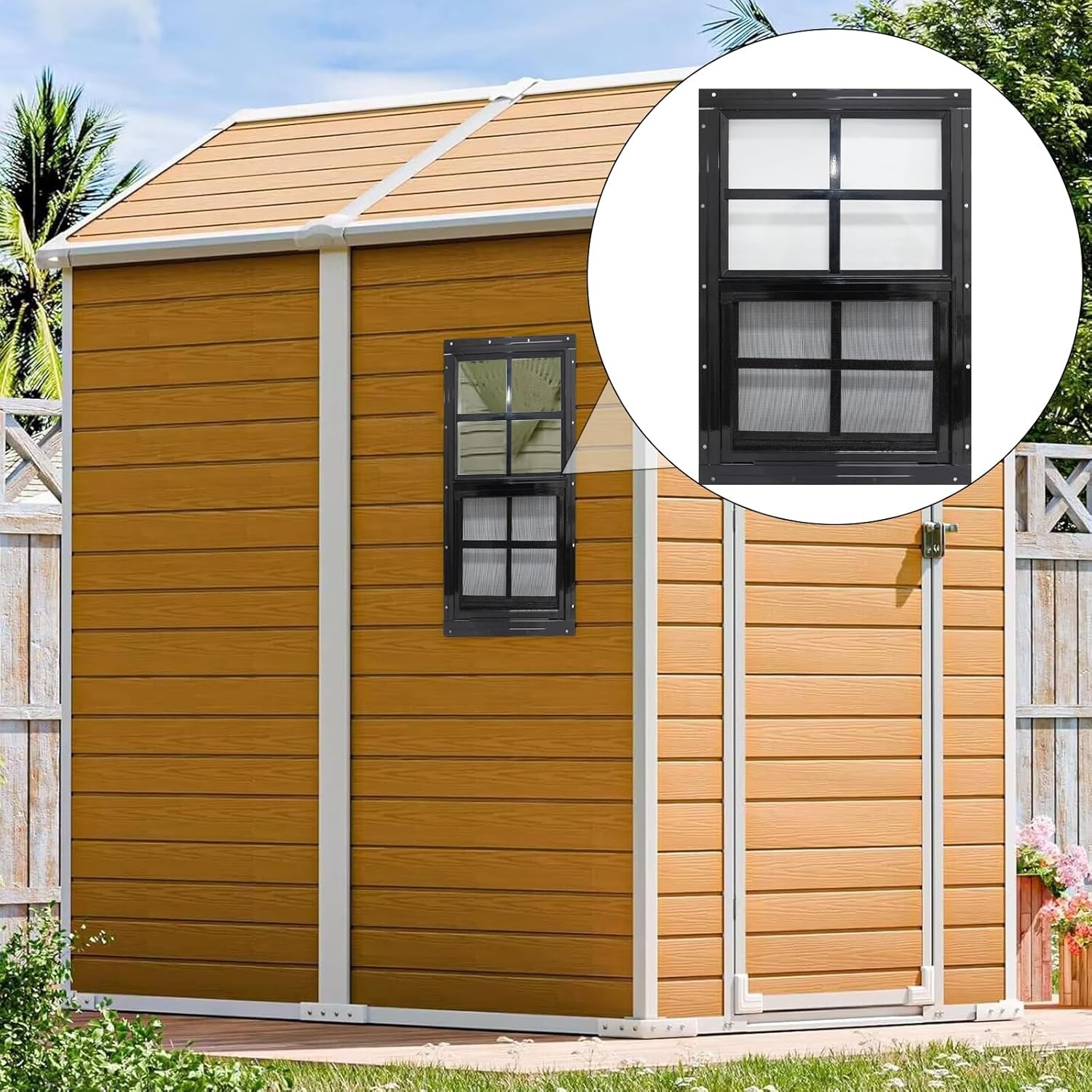 NeatiEase 2 Pack Shed Windows with Black Frame, 18x 23 Flush Mount Small Window