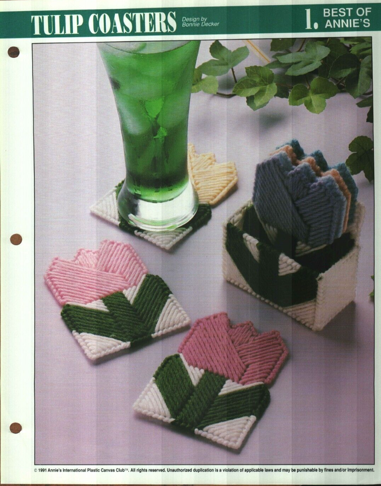 NEW TULIP COASTERS HOME DECOR ANNIE'S PLASTIC CANVAS PATTERN INSTRUCTIONS