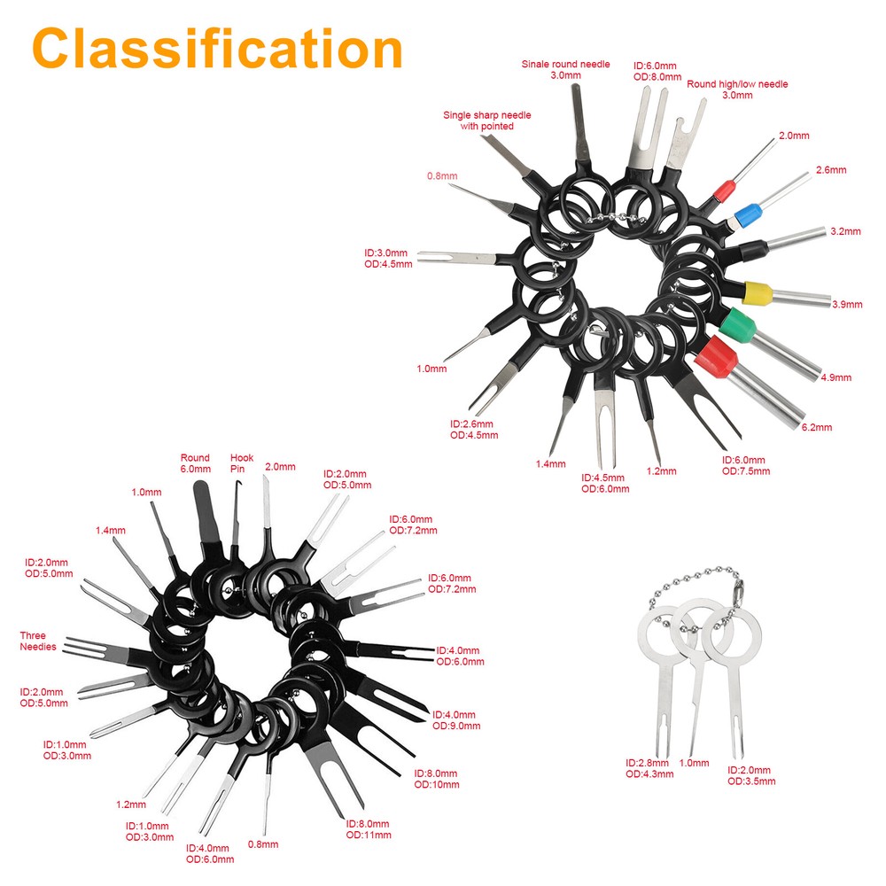 100pcs Pin Ejector Wire Kit Extractor Connector Puller Car Terminal Removal Tool