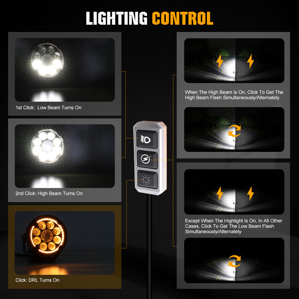 Amber White Auxiliary Lights Pair LED Headlight For Motorcycle Spot & Fog Lamps