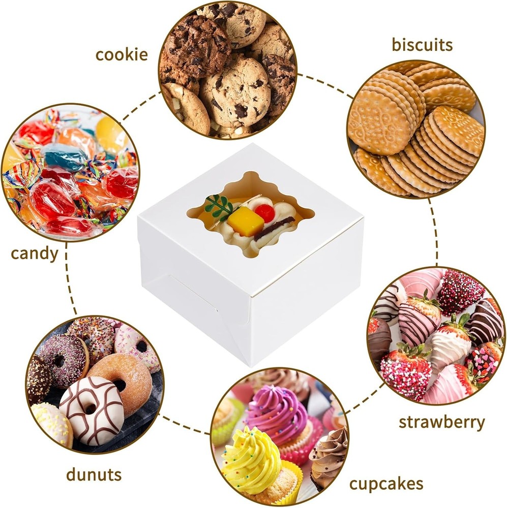 Versatile 200-Pack White Bakery Boxes - Snap Closure with Clear Window Design