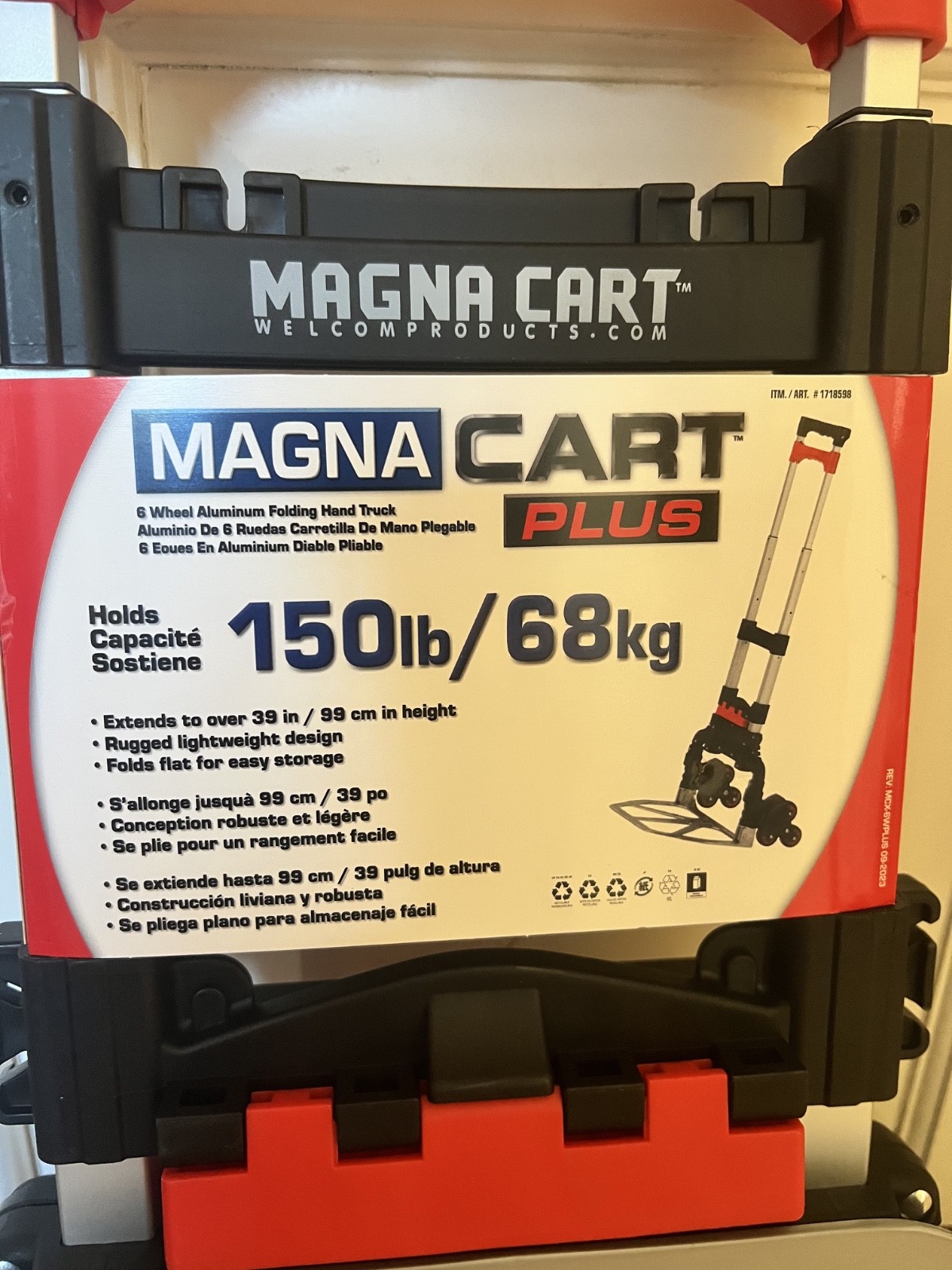 Magna Cart Plus 6 Wheel Folding Aluminum Hand with Tote Attachment New