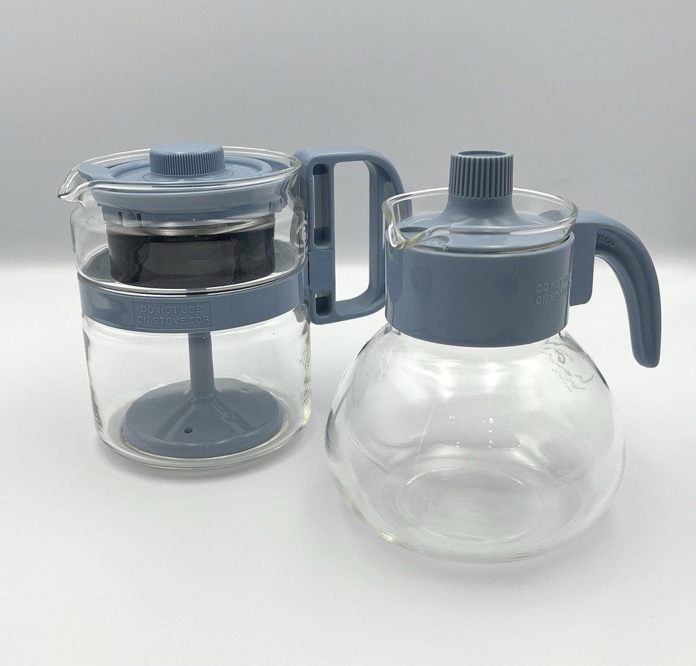 Vtg GEMCO MICRO PERK & KETTLE Microwave Percolator Coffee Tea Pot Blue 2-4 Cup