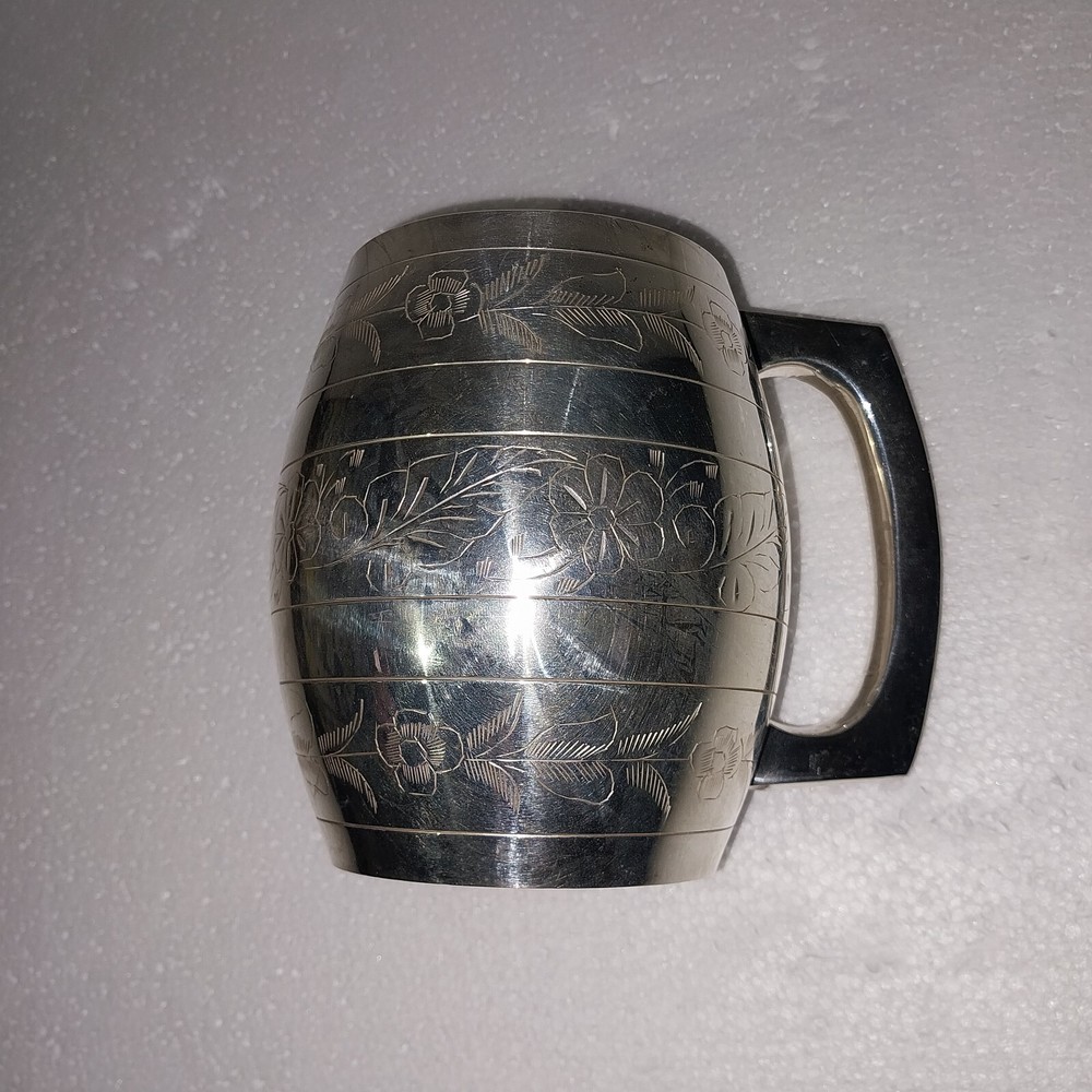 Vintage Silver Plated Elegant Floral Barrel Mug In Box E.P.N.S