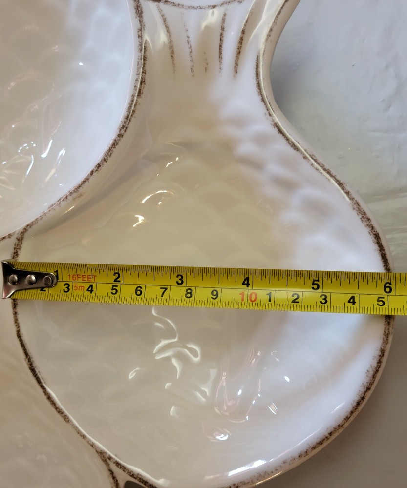 Sigrid Olsen Fish Shaped Ivory Brown Melamine Divided Appetizer Serving Platter