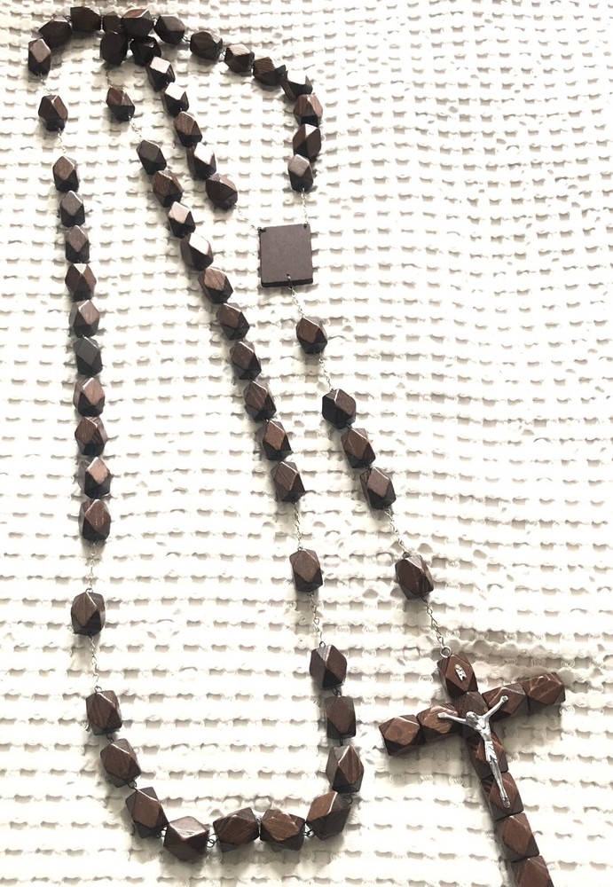 Vintage Oversized Mahogany Bead Rosary 66” Long