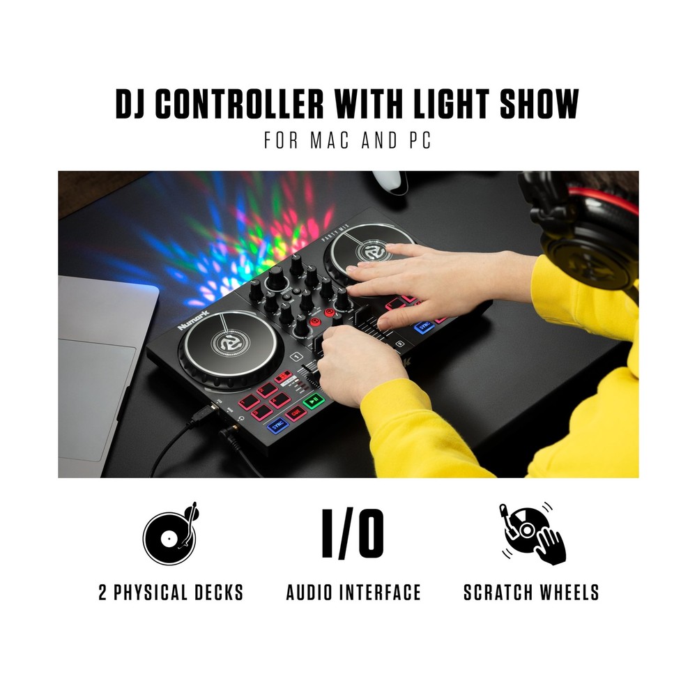 DJ Controller Bundle - USB DJ Set with Party Lights, 2 Decks, DJ Mixer, Audio...
