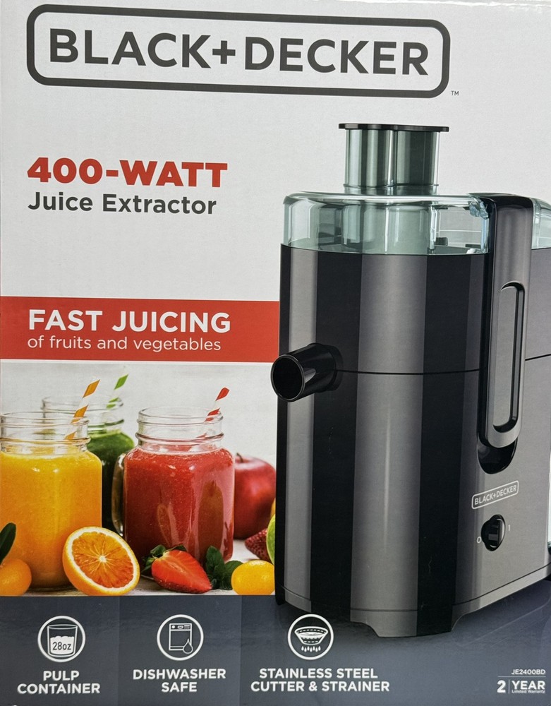 Black+Decker 400 Watt Fruit Vegetable Extractor Juicer, JE2400BD