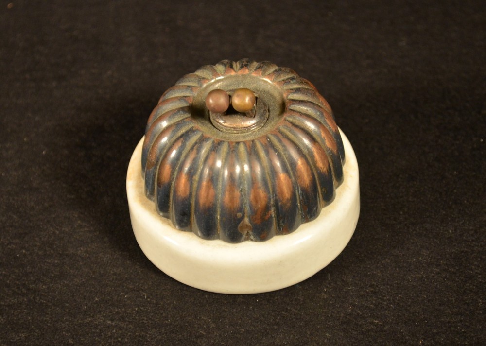 BRASS (or COPPER) & CERAMIC VICTORIAN JELLY MOLD TOGGLE LIGHT SWITCH