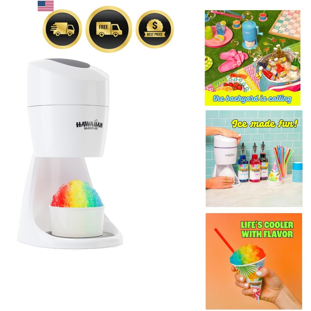 Snow Cone and Shaved Ice Machine with 2 Reusable Plastic Ice Mold Cups, Non-s...