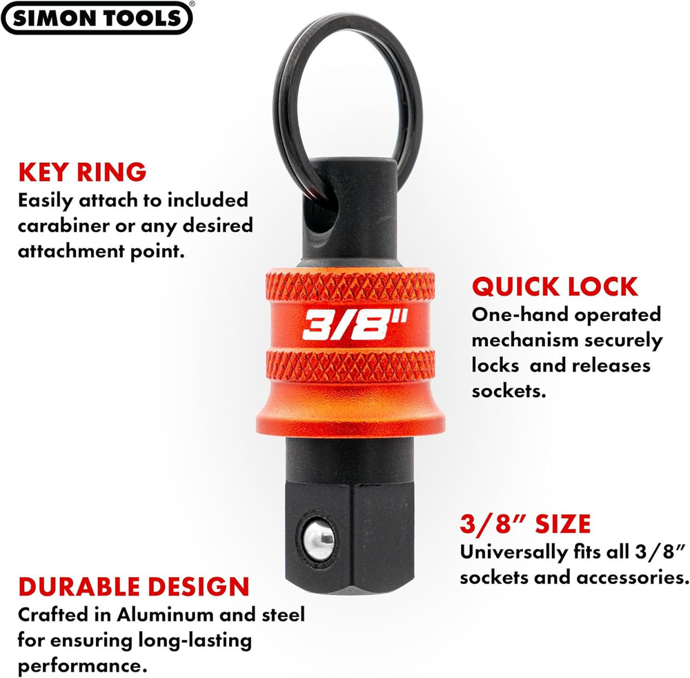 Socket Holder Keychain 3pc - 3/8 Socket Organizer with Quick Release and Clip -
