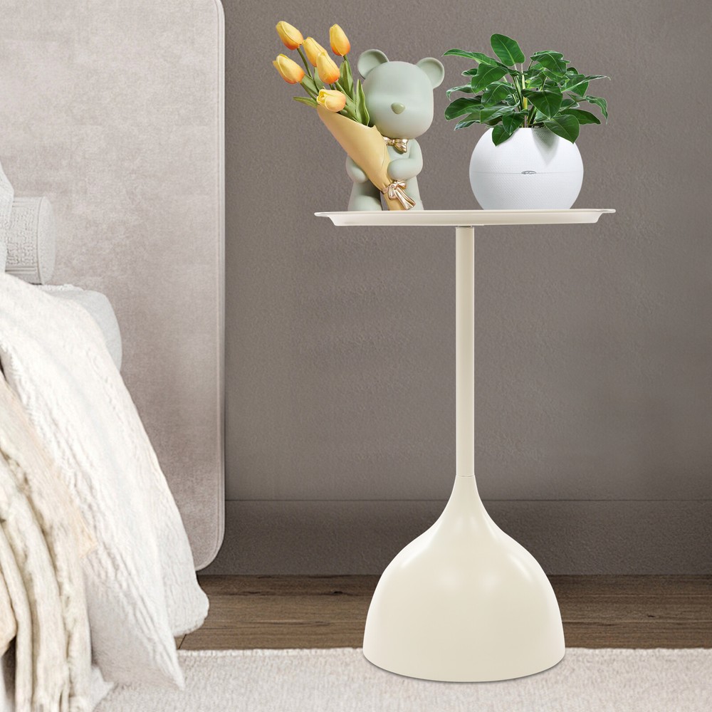 Modern Side End Table Round Side Table Freestanding Living Room Side Table White