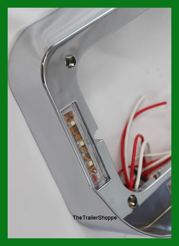 Headlight Bezel With Visor Rectangular Dual Lights 21 Amber LED Clear Lens 1 Set