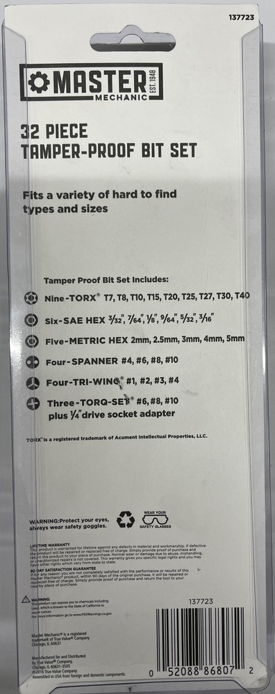 32PC SCREWDRIVER BIT SET TAMPER PROOF SECURITY TORX SPANNER TRY WING TORQ HEX