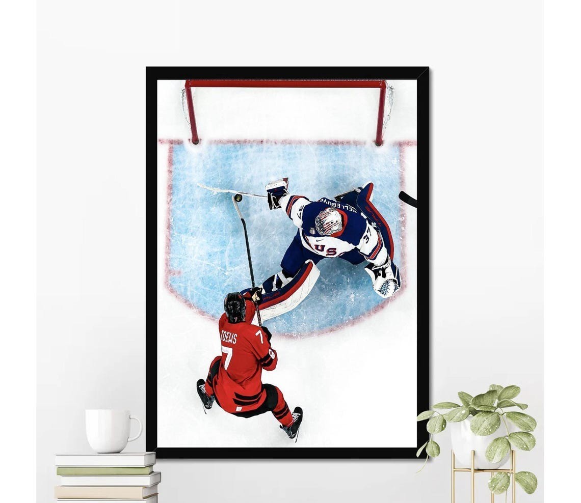 Connor Hellebuyck Save Against Toews Poster, Hockey Fan
