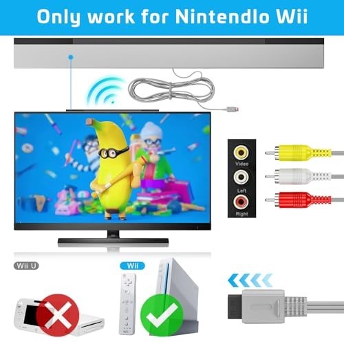 3-in-1 Wii Wired Motion Sensor Bar, AC Power Adapter & AV Cable - Compatible wit