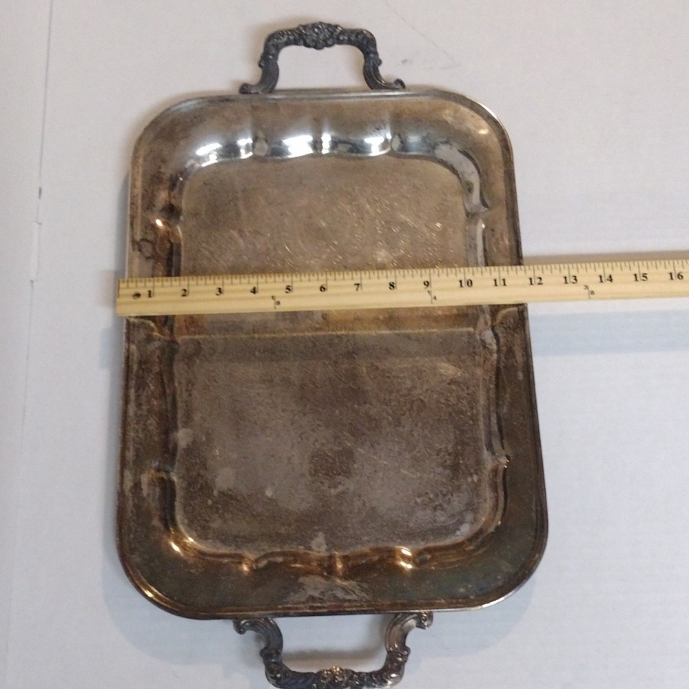 FB Rogers Silver Plate Serving Tray with Ornate Handles and Elegant Design