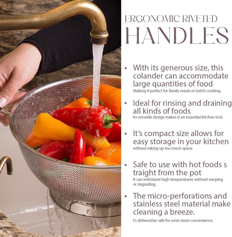 Stable Base Stainless Steel Colander for Kitchen