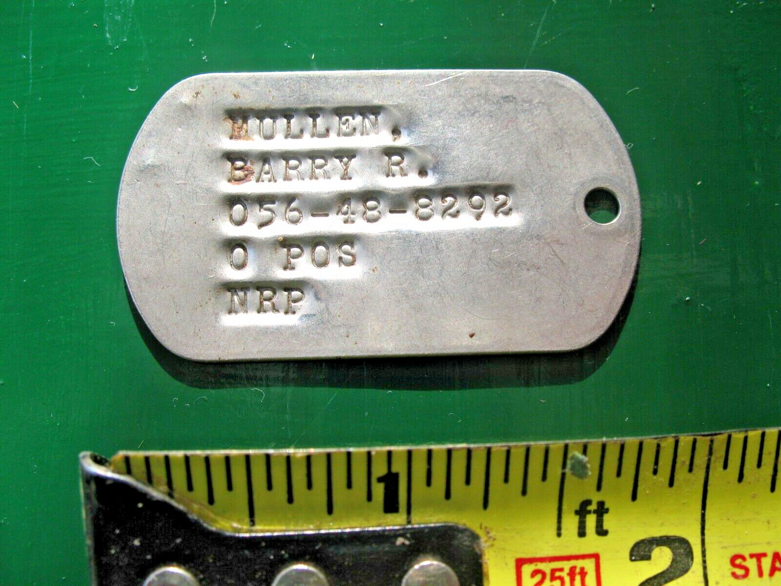 US MILITARY DOG TAG MULLEN BARRY R.   BLOOD TYPE & NRP  VIET NAM KOREA