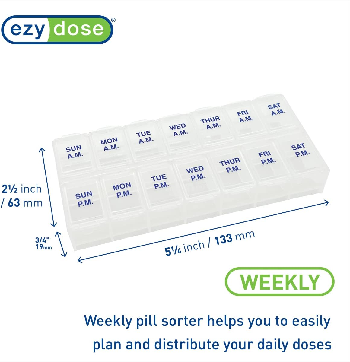 Weekly (7-Day) AM/PM Pill Organizer, Vitamin Case, Medicine Box, 2 Times a Day