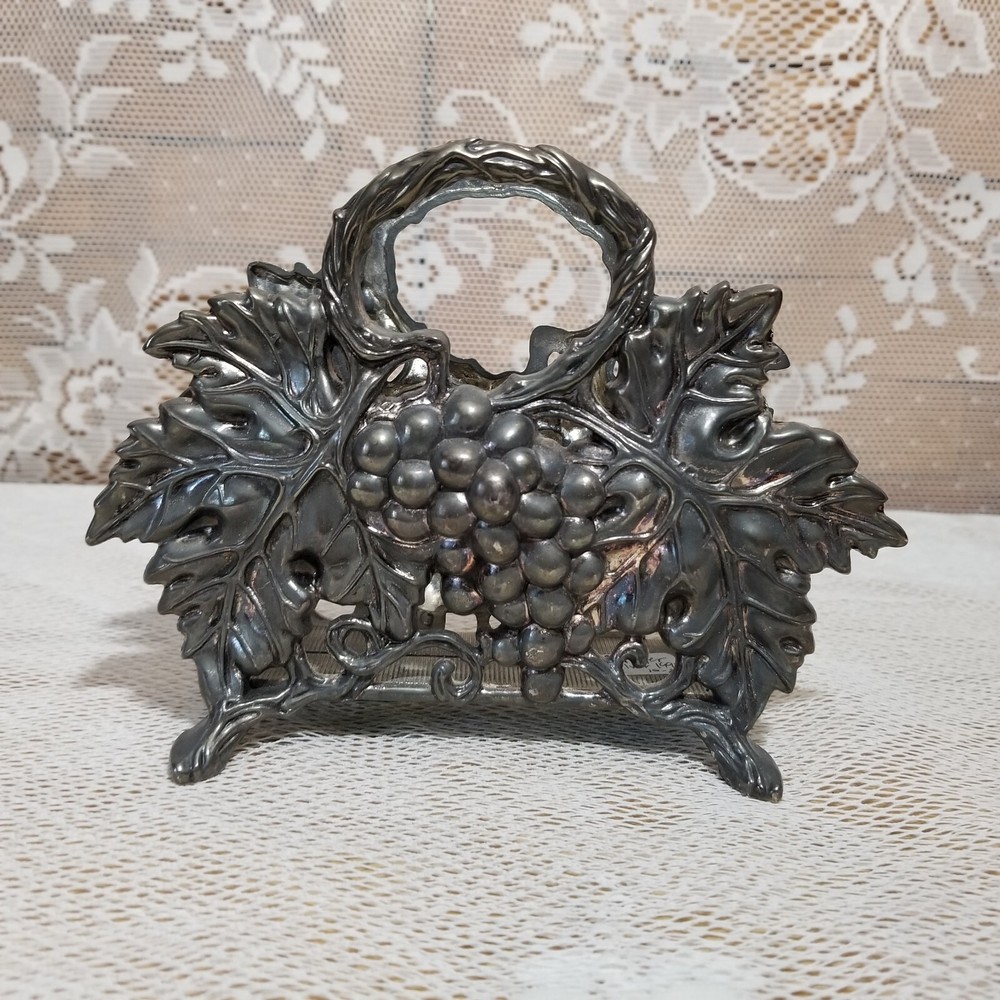 Godinger Letter Napkin Holder Silver Plated 1994 Grape & Leaf Design
