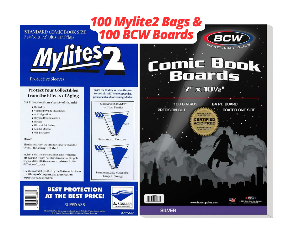 100 Mylites 2 Mil Mylar Comic Book Bags and Boards (BCW) Standard/Silver Size