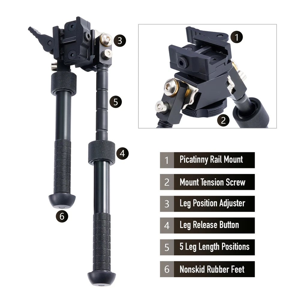 Rifle Bipod Quick Detach Mount 6.5-9.5" Adjustable for Picatinny Rail