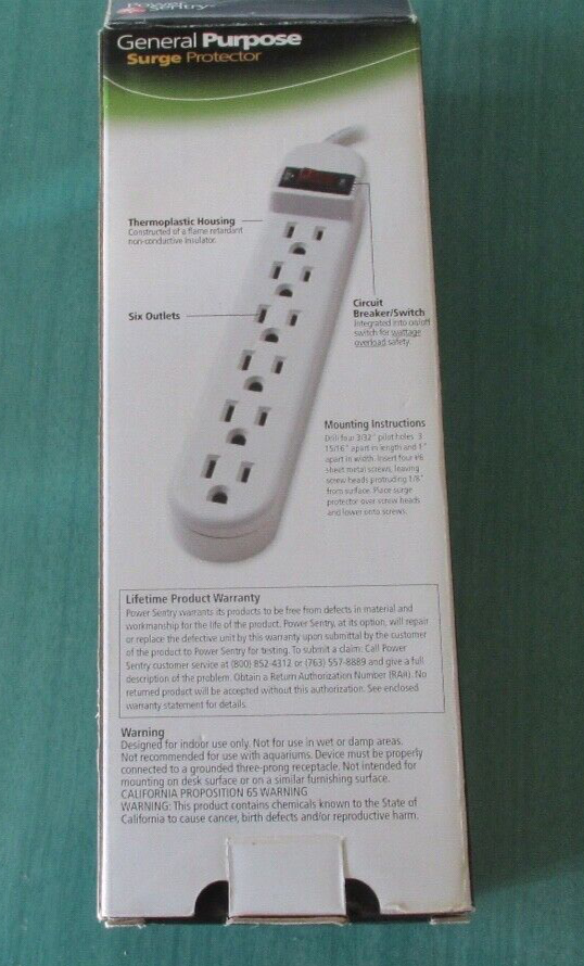 Power Sentry GENERAL PURPOSE SURGE PROTECTOR - 2 pack - 6 outlets @ - 200 Joules