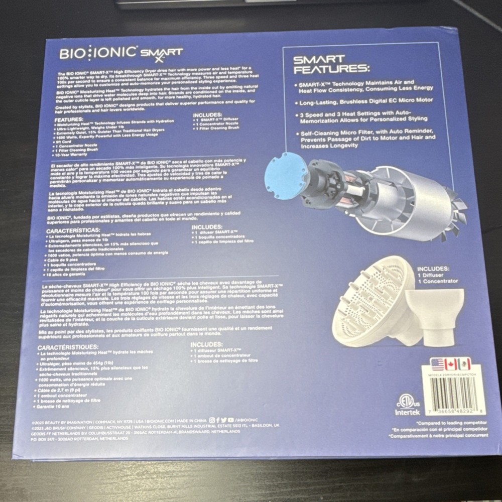 Bio Ionic SMART-X High Efficiency Dryer Diffuser Concentrator White Brushless