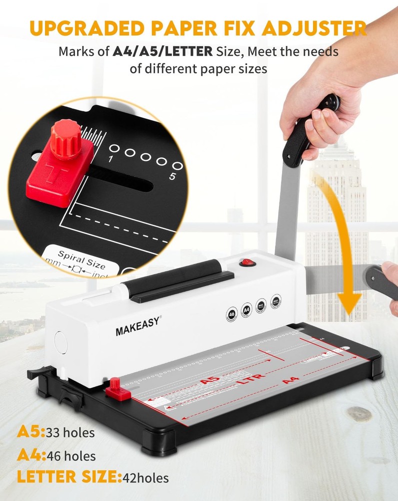 MAKEASY Spiral Binding Machine, 12 Sheets Punch Capacity, Electric Coil Insert,