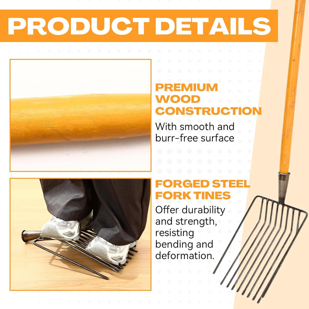 Durable 10 Tine Pitch Fork Set for Manure & Garden Work