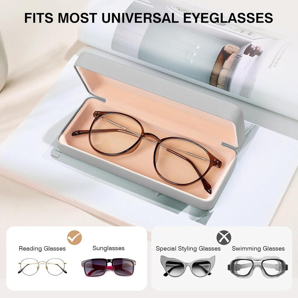 Glasses Case Hard Shell Square Large Eyeglasses Case PU Leather Protective Case