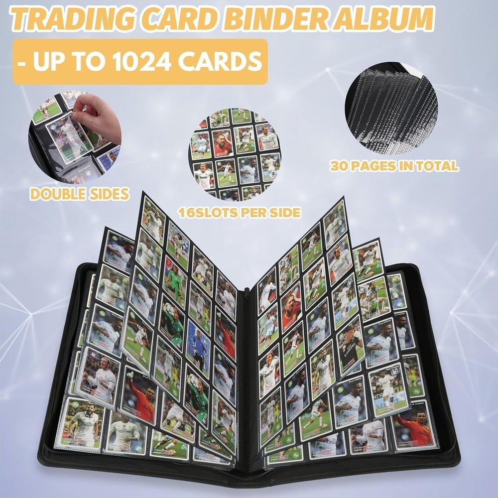 Premium Ringless Trading Card Binder - 1024 Capacity, 16 Side-Loading Pockets pe
