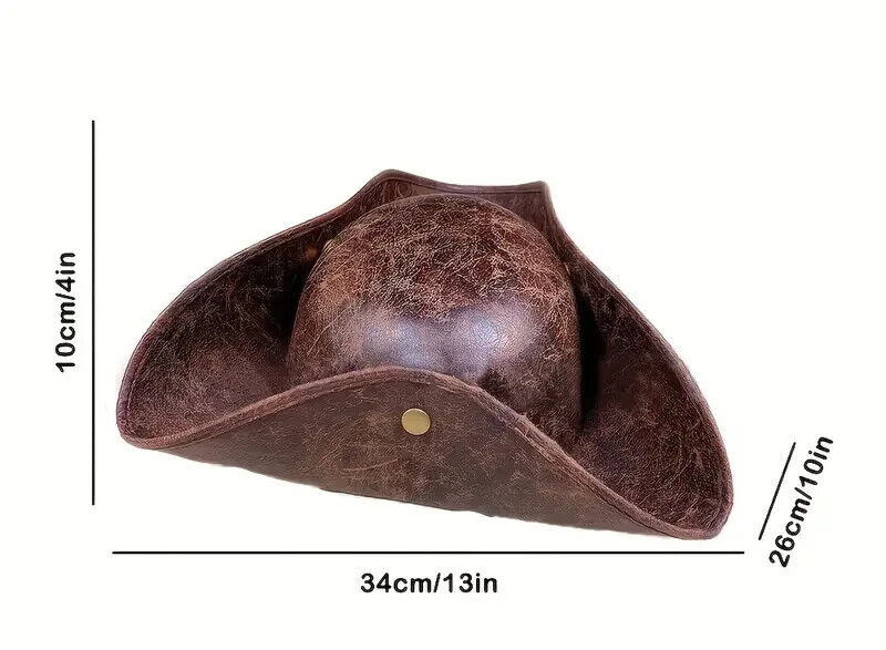PIRATE HAT Faux Brown Leather Tricorn Costume Theater Parties Cosplay