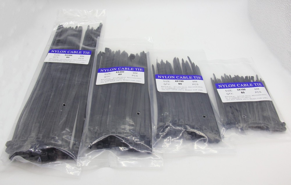 Black Zip Ties 4 Sizes: 4"+6"+8"+12" Self-Locking Nylon Multi-Purpose