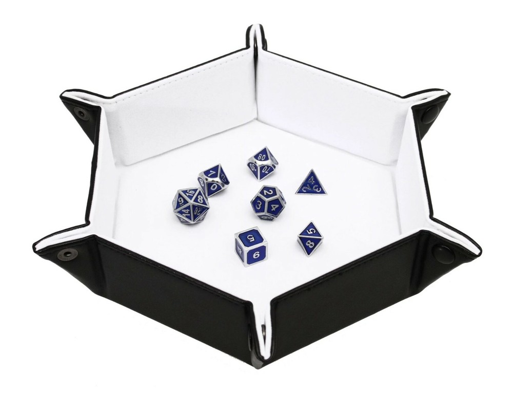 White Hexagon Flat Folding Dice Snap Tray - DnD, Dungeons & Dragons, d20 RPG