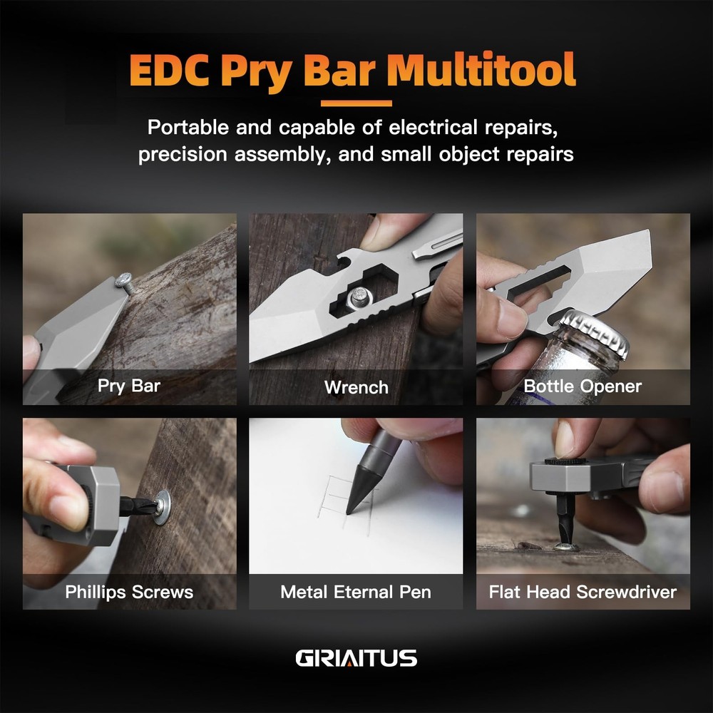 EDC Pry Bar Multitool with Ratchet Screwdriver Wrenches & Openers