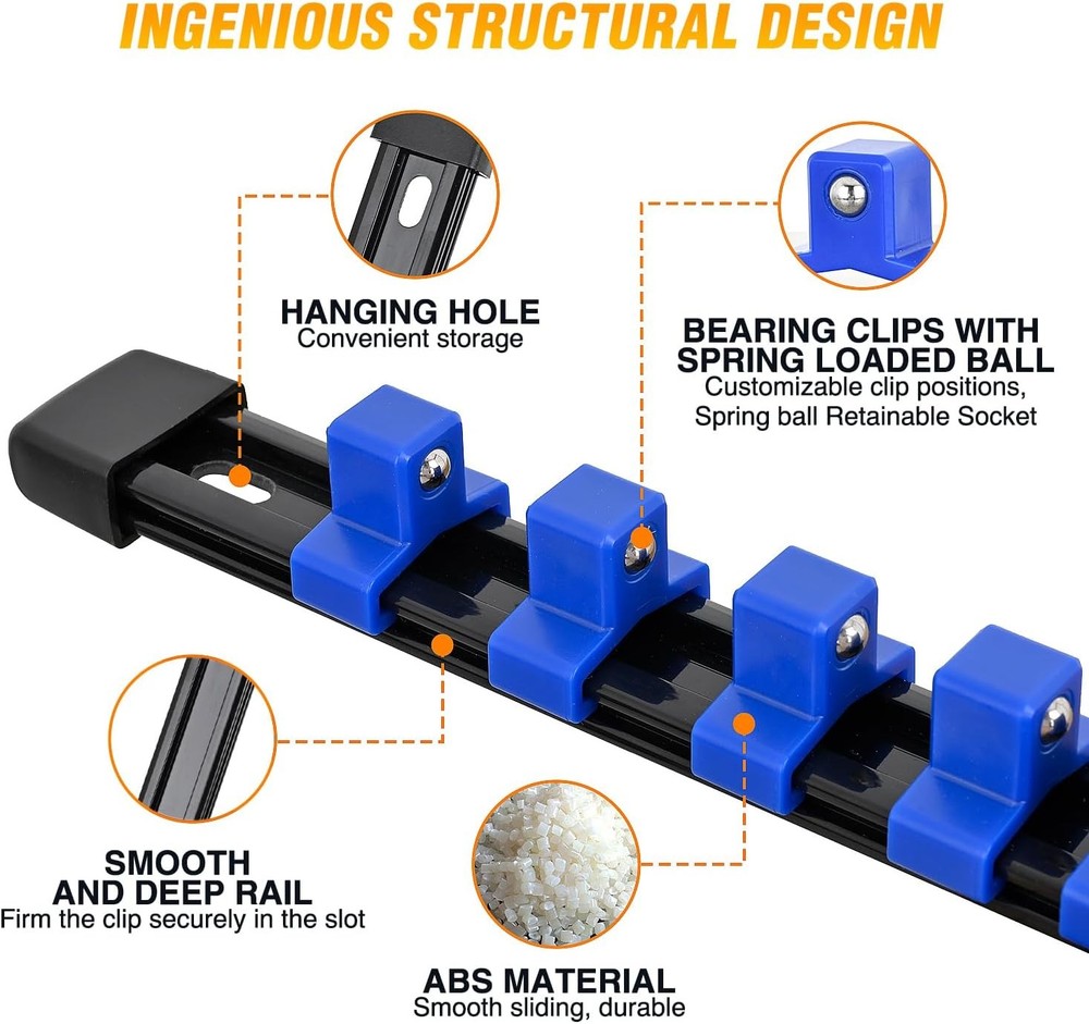 Socket Organizer ABS Socket Holder Set 1/4" 3/8" 1/2" Drive Socket Rail Holders