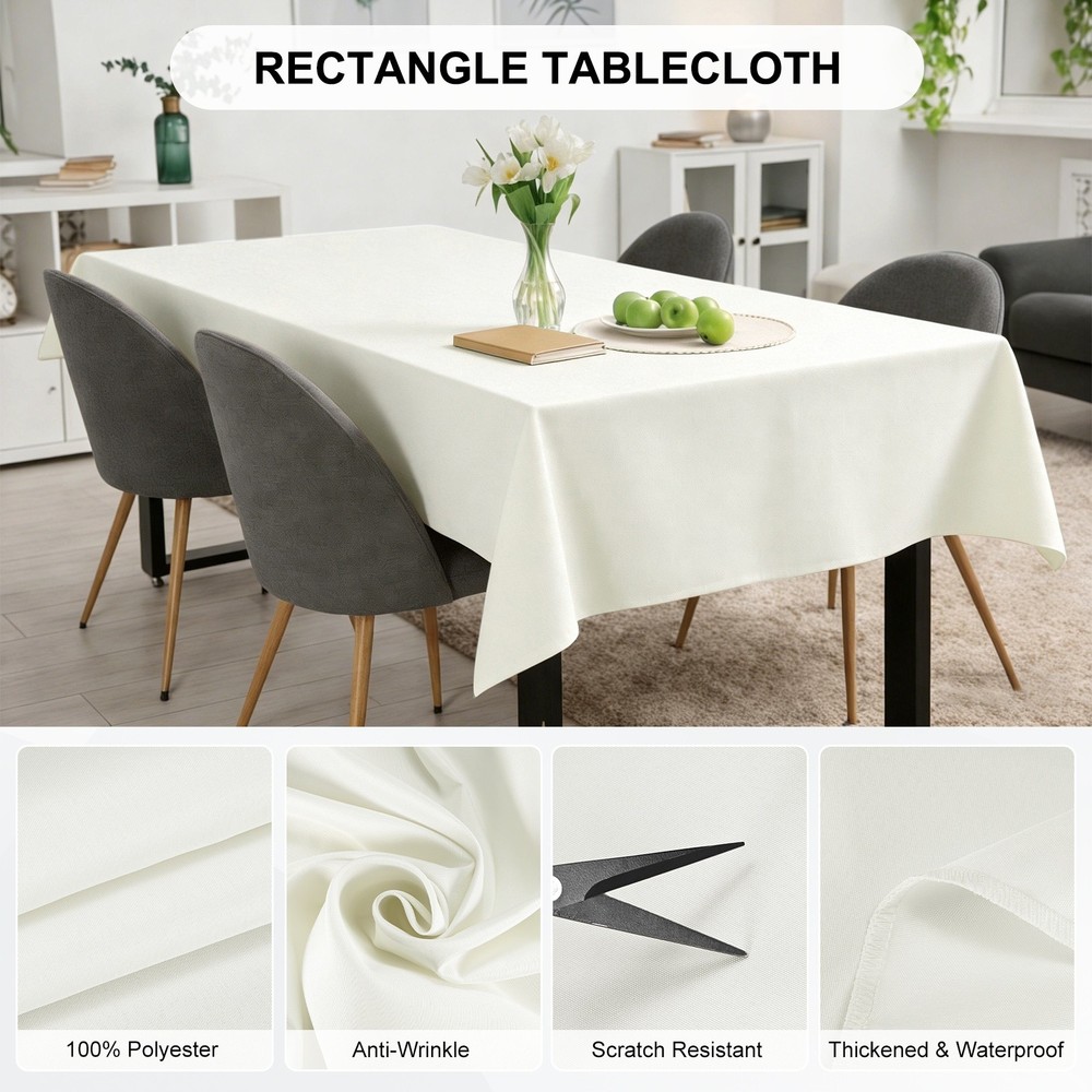 140x220cm Rectangle Tablecloth, Thickened Polyester Table Cloth Beige White