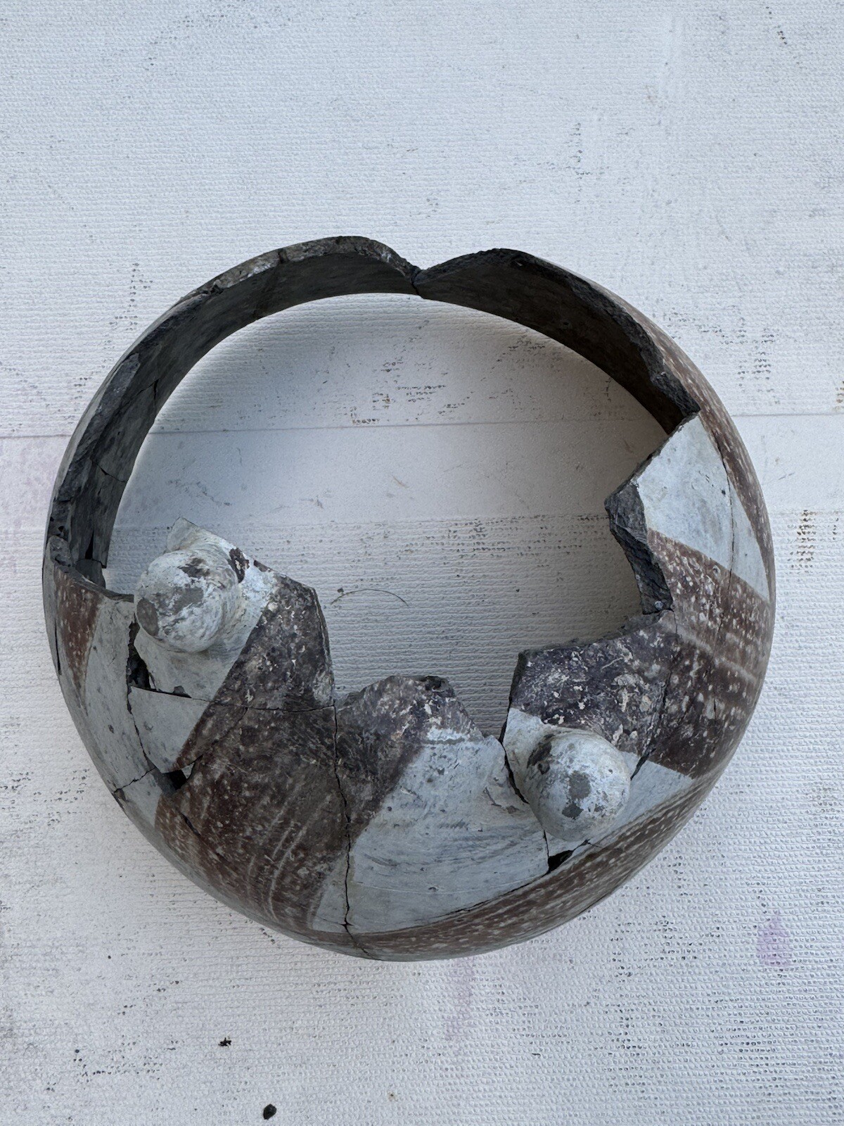 Native American PreColombian Rebuilt Footed Bowl Red Swirl Pattern Pottery Bowl