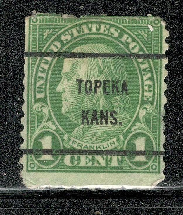Sc # 632 ~ 1 cent Franklin Issue, Precancel, TOPEKA KANS.