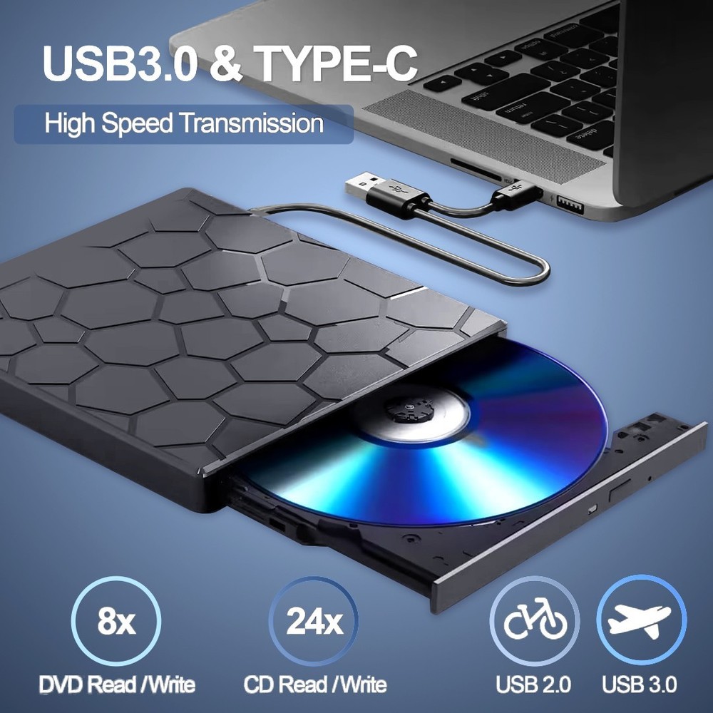 Powerful USB 3.0 External DVD CD Writer Burner Reader Player Optical Drives